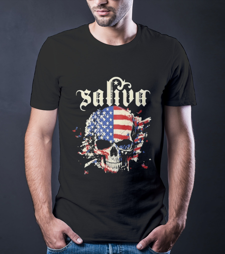 Saliva Click Click Boom Skull American Flag Grunge T-Shirt
