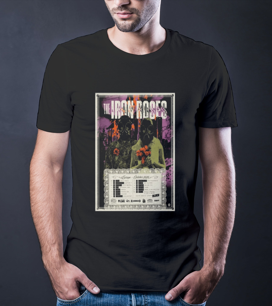 The Iron Roses Tour Europe 2026 October Dates With Gas Masks And Roses T-Shirt