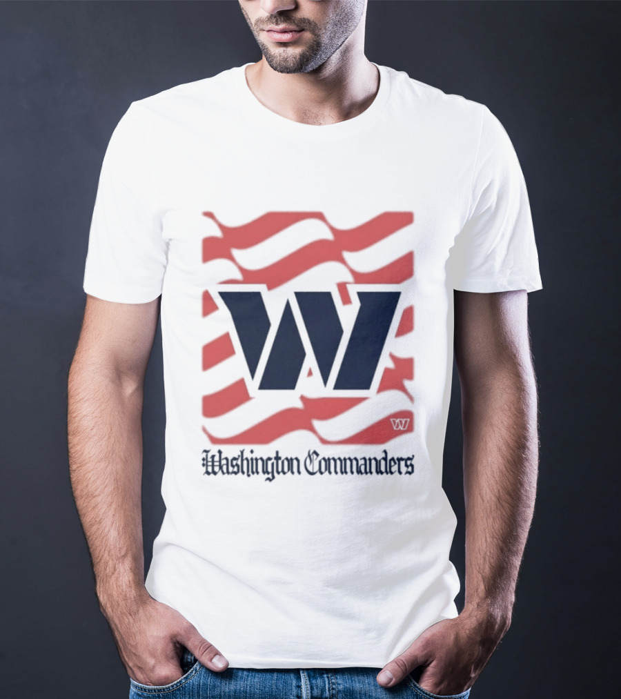 Washington Commanders W American Flags Red Stripes T-Shirt