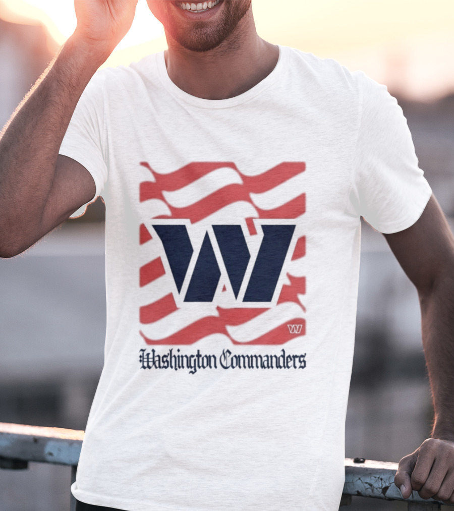 Washington Commanders W American Flags Red Stripes T-Shirt