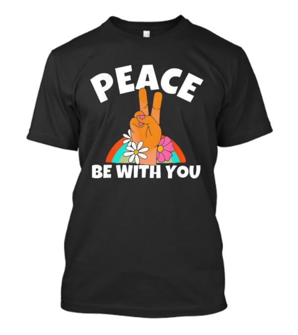 Peace Be With You Hand Peace Sign Floral T-Shirt