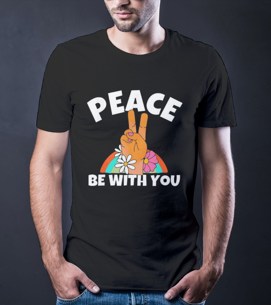 Peace Be With You Hand Peace Sign Floral T-Shirt