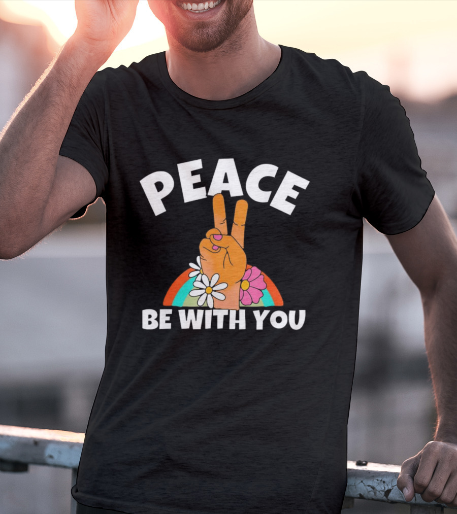 Peace Be With You Hand Peace Sign Floral T-Shirt