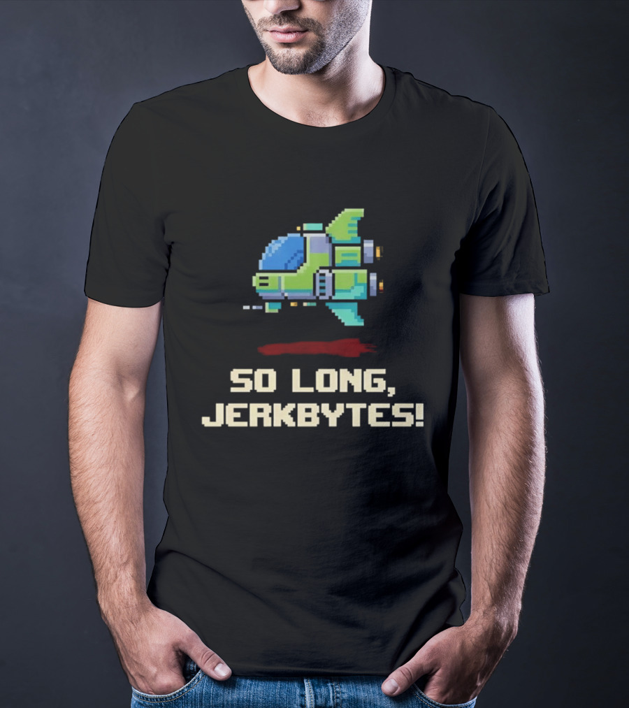Pixel Spaceship So Long Jerkbytes Retro Sci Fi 8 Bit T-Shirt
