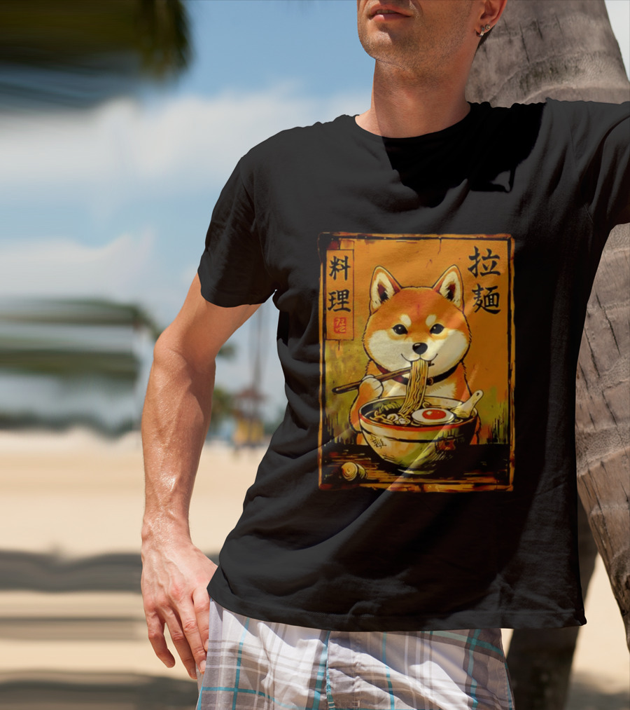 Shiba Inu Ramen Noodles Japanese Kanji T-Shirt