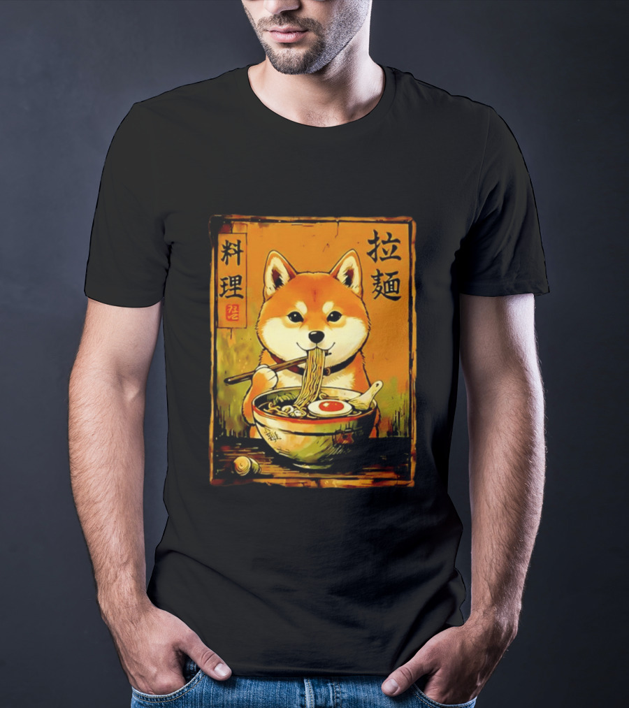 Shiba Inu Ramen Noodles Japanese Kanji T-Shirt