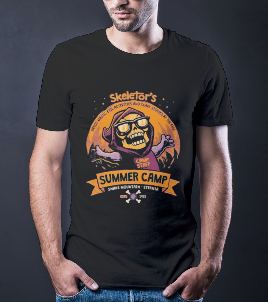 Skeletor's Summer Camp Staff Snake Mountain Eternis Evil Activities Eternia Estd 1981 T-Shirt