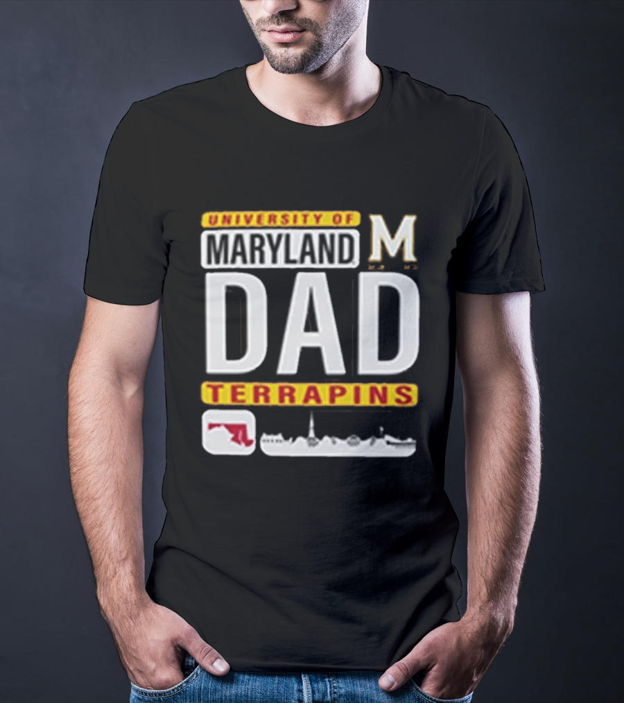 University Of Maryland Terrapins Dad With State Outline And Script T-Shirt