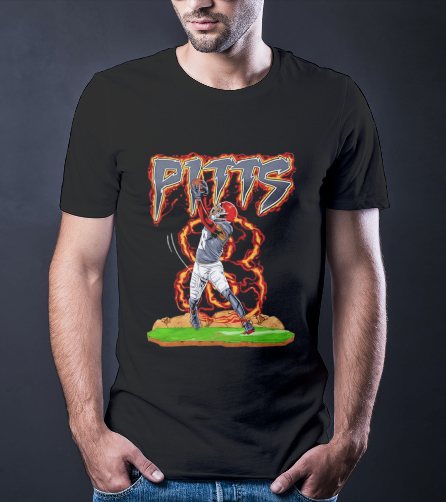 Pitts Football Player Catching Ball With Flames In Dynamic Action Scene T-Shirt