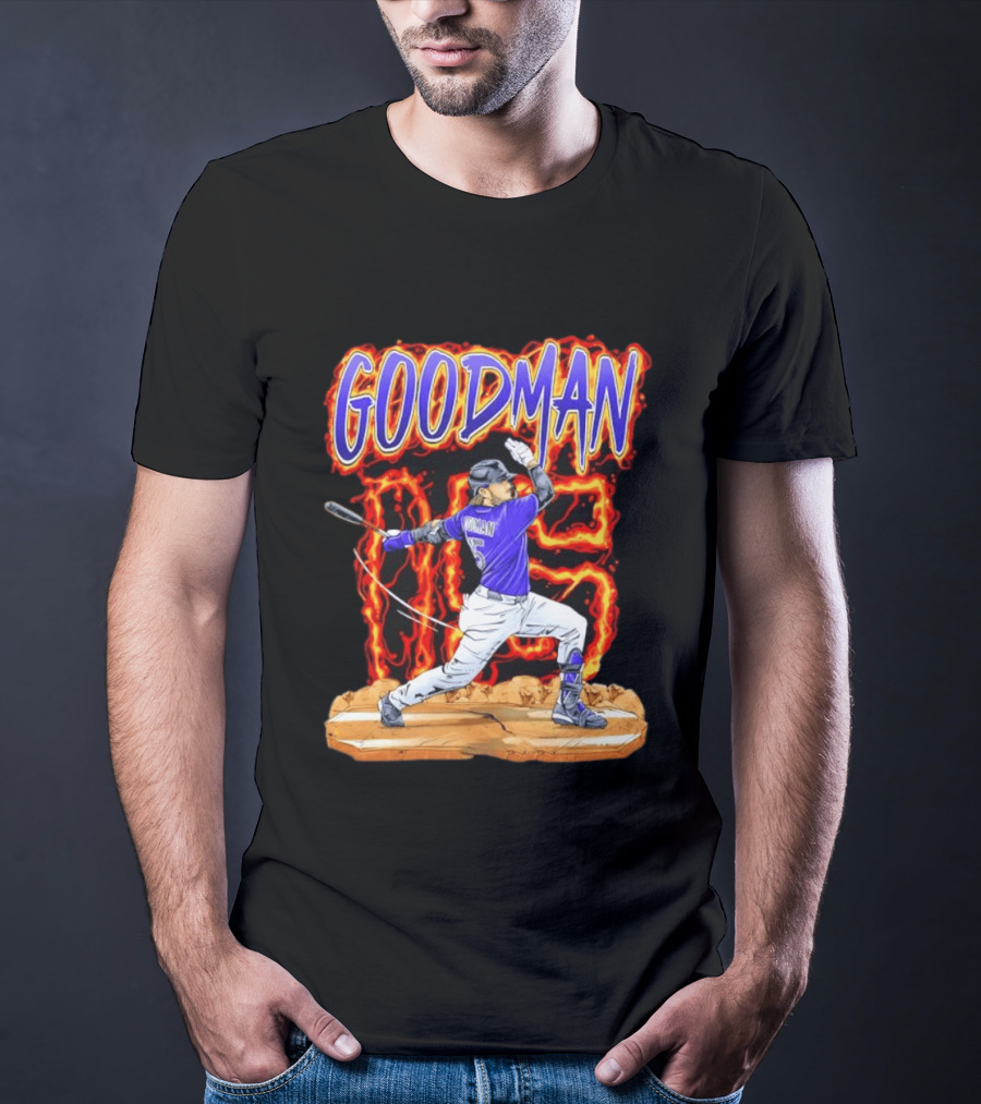 Colorado Rockies Hunter Goodman 15 Fiery Baseball Player T-Shirt