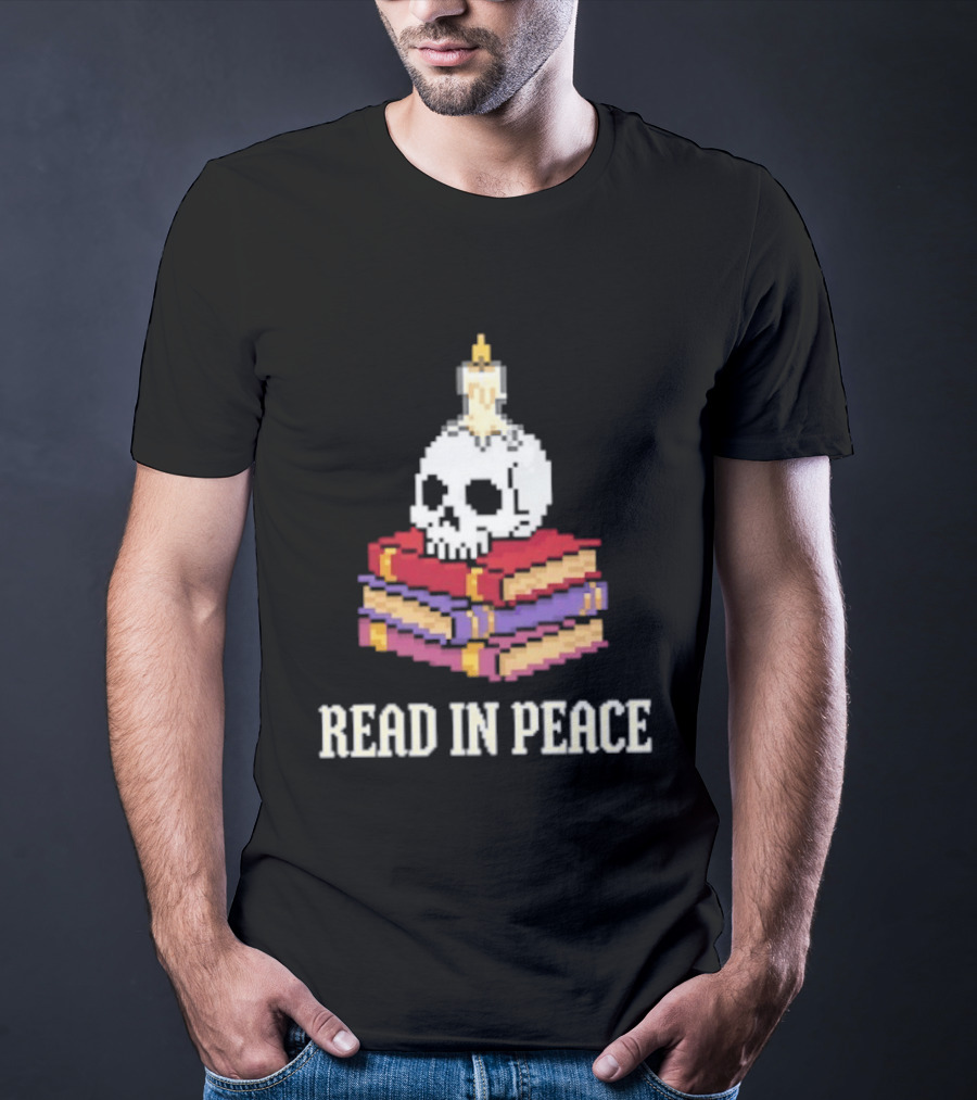 Skull Candle Stack Of Books Read In Peace T-Shirt