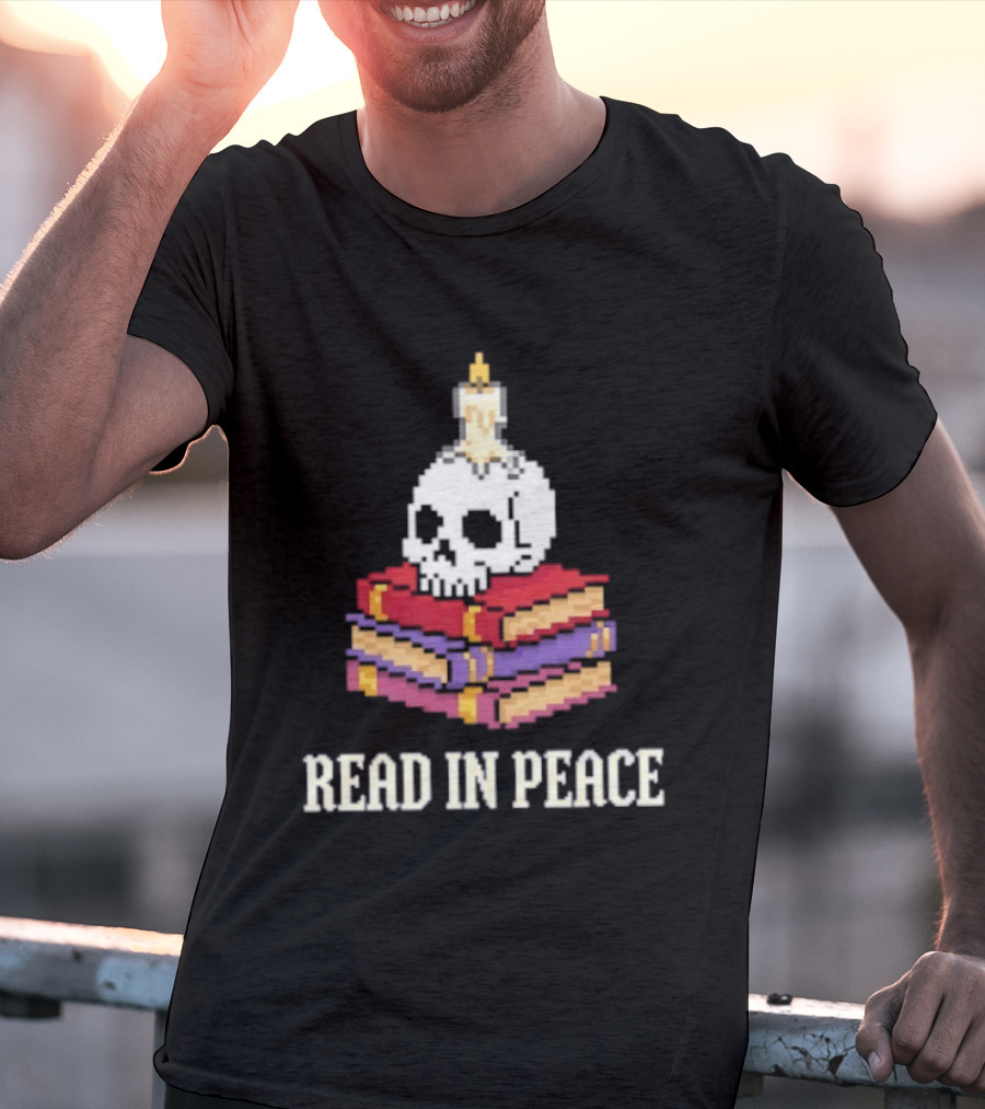 Skull Candle Stack Of Books Read In Peace T-Shirt