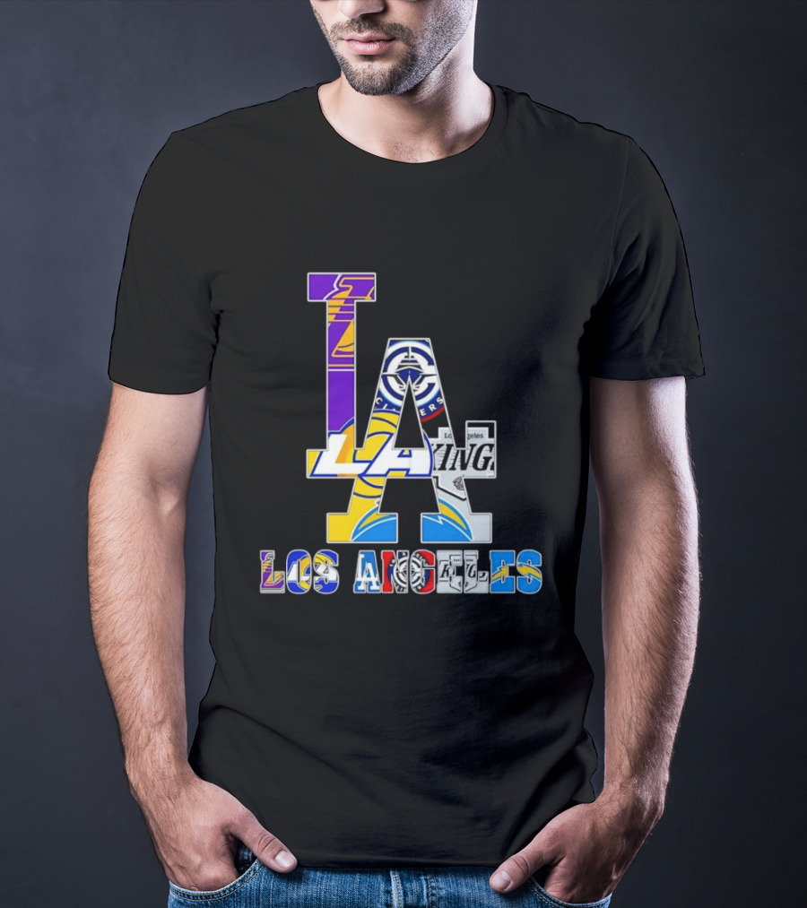 LA Los Angeles Lakers Dodgers Kings Rams Chargers Logos T-Shirt
