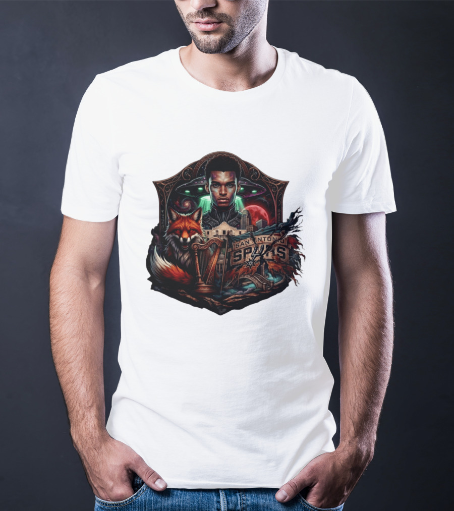 San Antonio Spurs Alien Wemby Space Hoops Comic Skyline Texas Basketball 2026 Fox T-Shirt