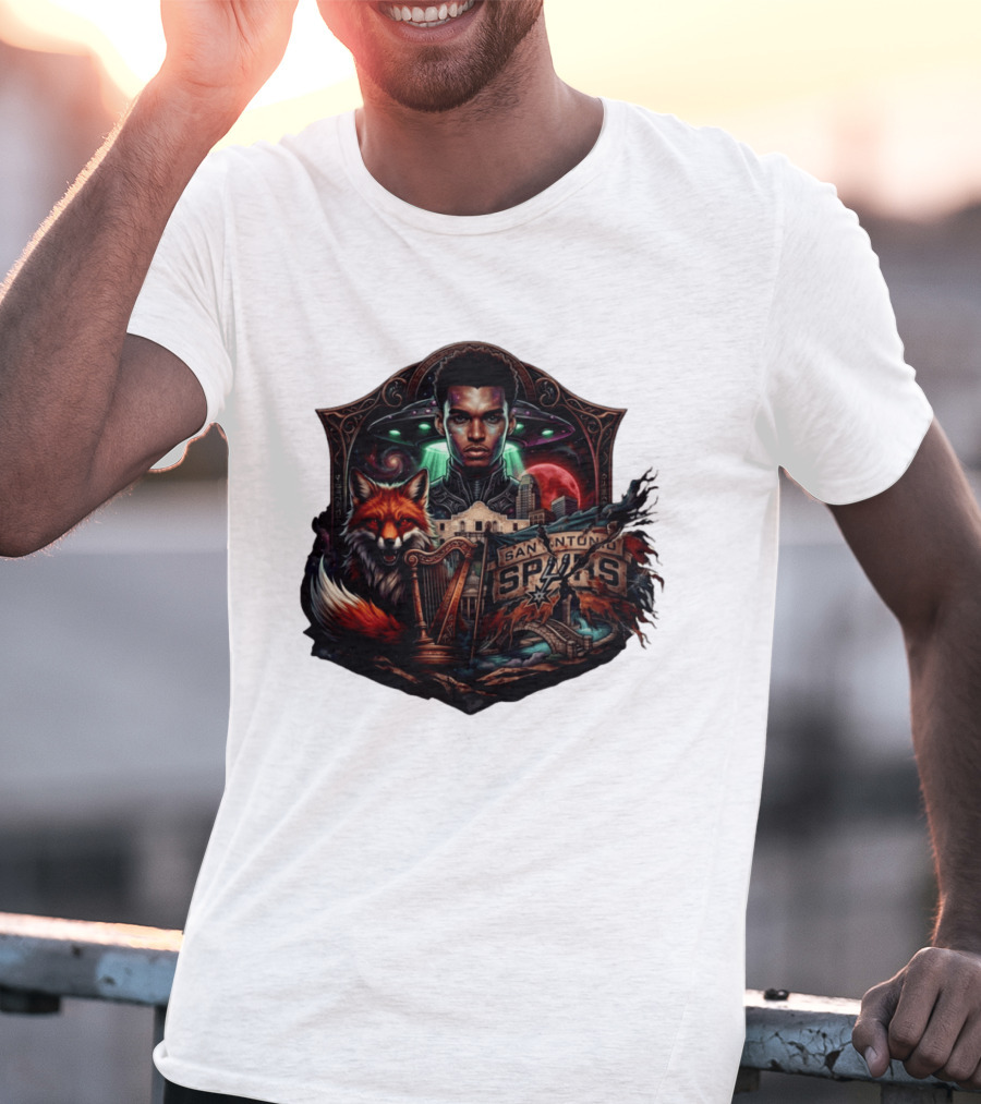 San Antonio Spurs Alien Wemby Space Hoops Comic Skyline Texas Basketball 2026 Fox T-Shirt