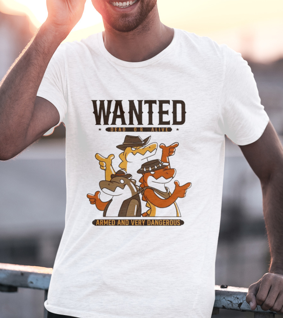 Wanted Dead Or Alive Alligator Cowboy Trio Armed And Very Dangerous T-Shirt