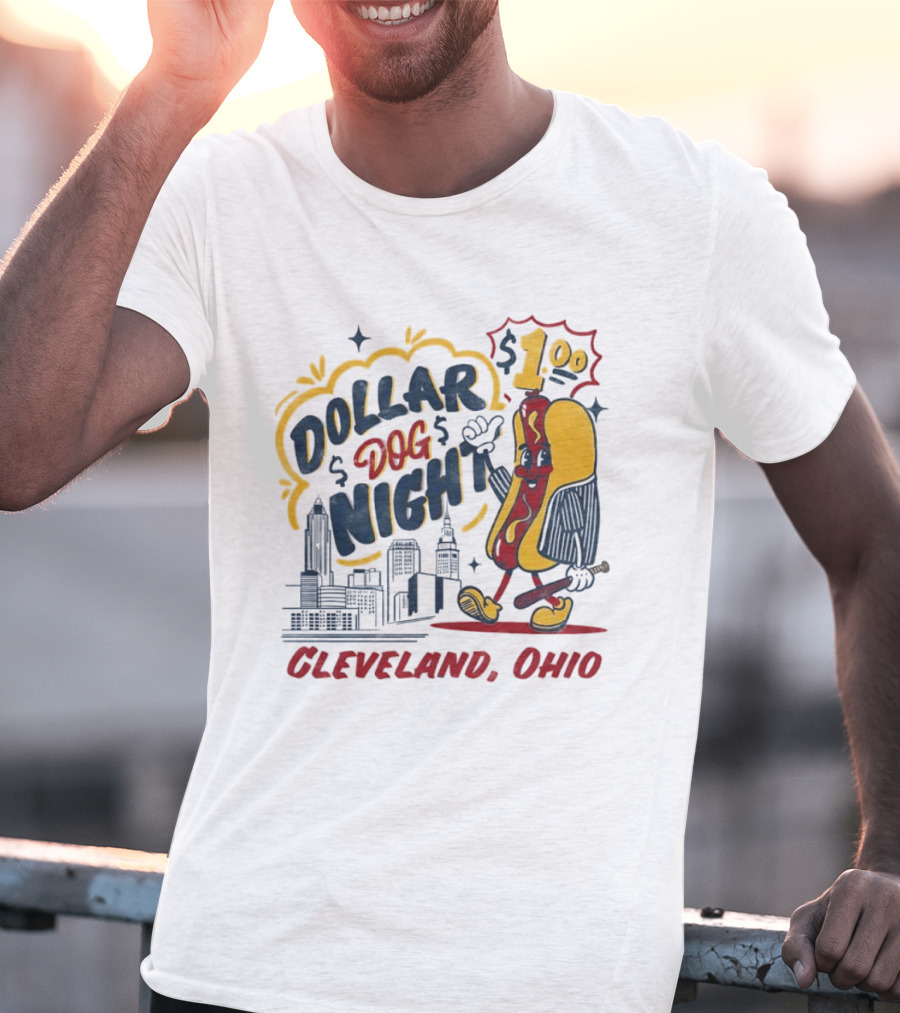 Cleveland Ohio Dollar Dog Night Baseball Skyline Hot Dog 1 Dollar T-Shirt