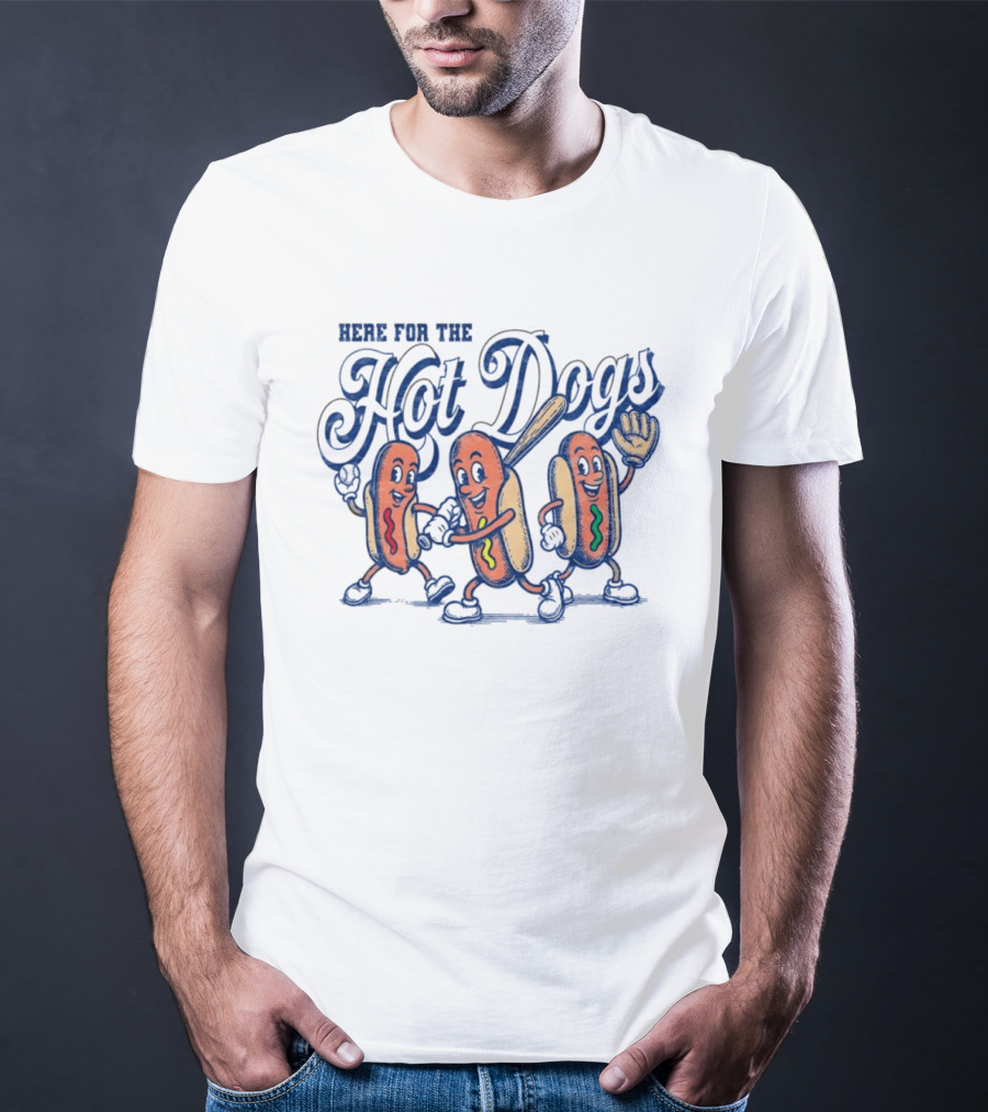 Here For The Hot Dogs Baseball With Fun Hot Dog Characters T-Shirt