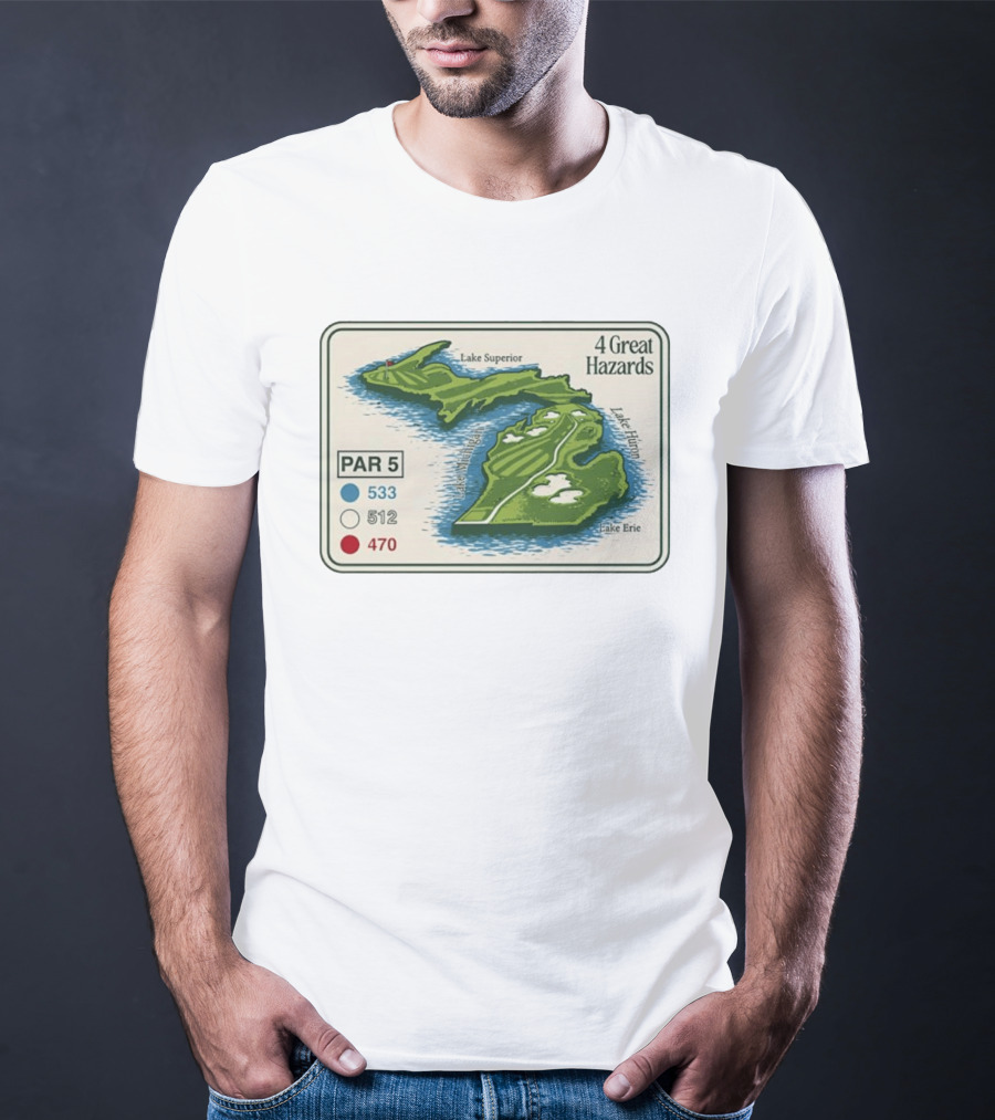 Michigan Golf Par 5 Course Map With 4 Great Hazards Lake Superior Huron Erie T-Shirt