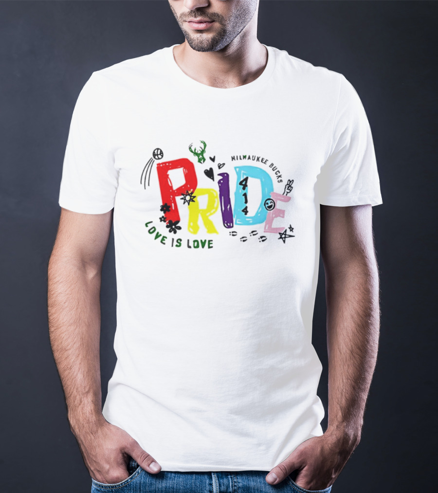 Milwaukee Bucks Pride Love Is Love Rainbow 414 T-Shirt