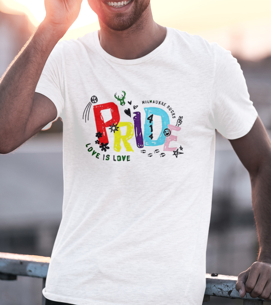 Milwaukee Bucks Pride Love Is Love Rainbow 414 T-Shirt