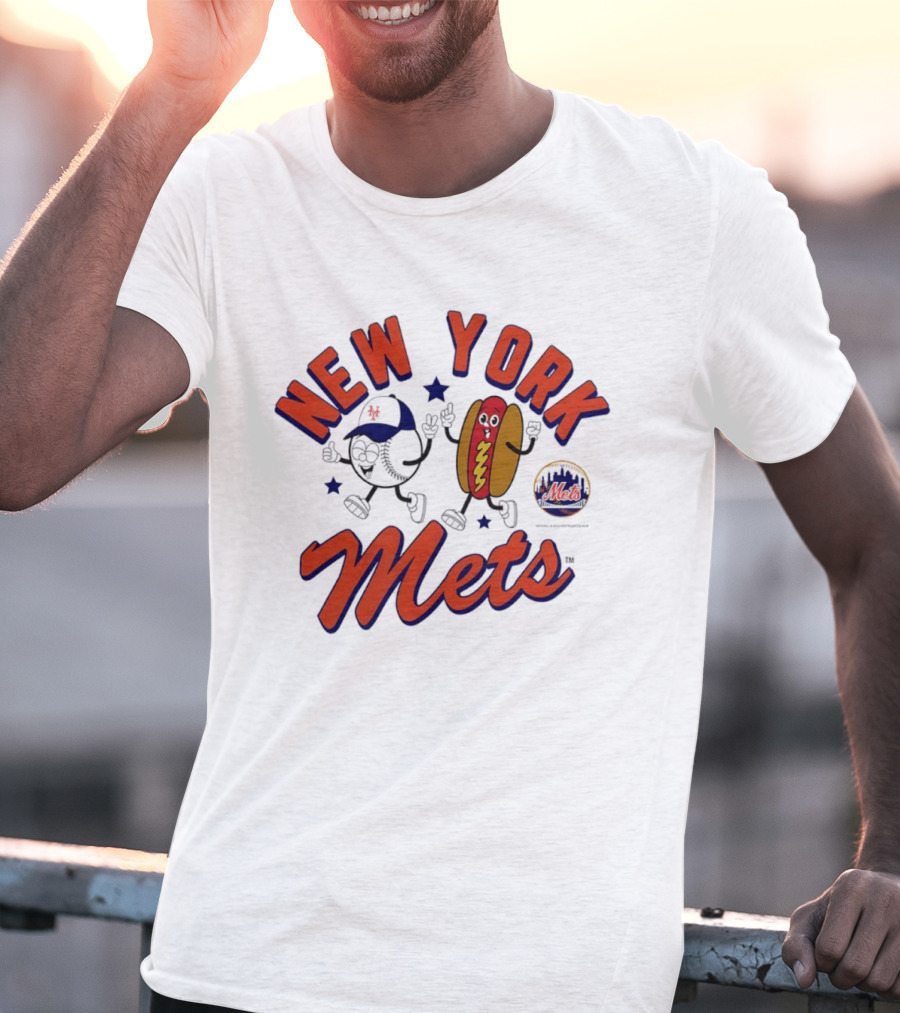 New York Mets Baseball Hot Dog And Baseball Character Animation T-Shirt