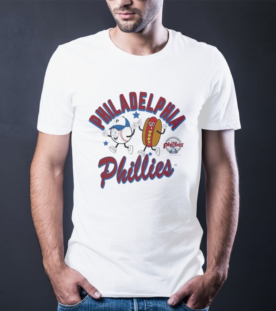 Philadelphia Phillies Baseball Hot Dog And Cartoon Characters T-Shirt