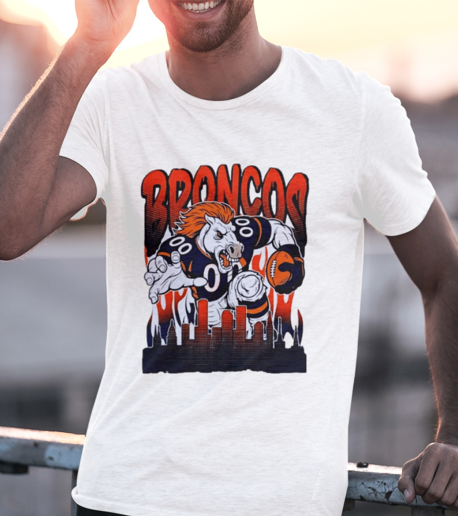 Denver Broncos Football Bronco Running Horse Skyline T-Shirt