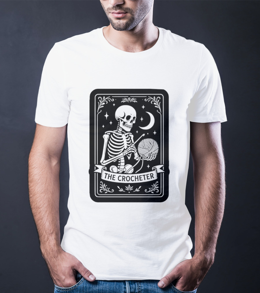 Tarot Card The Crocheter Skeleton Moon And Stars T-Shirt