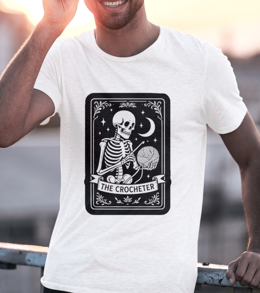 Tarot Card The Crocheter Skeleton Moon And Stars T-Shirt