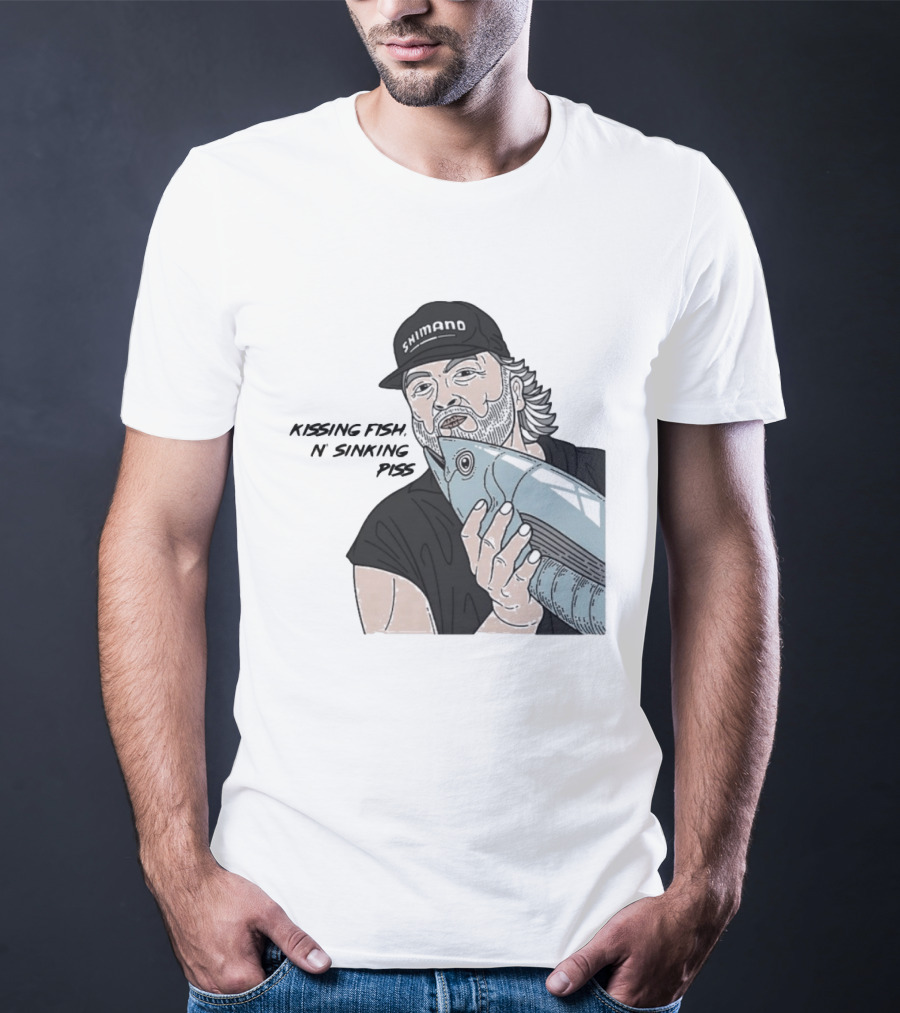 Kissing Fish N Sinking Piss Shimano Cap Beard Fisherman T-Shirt