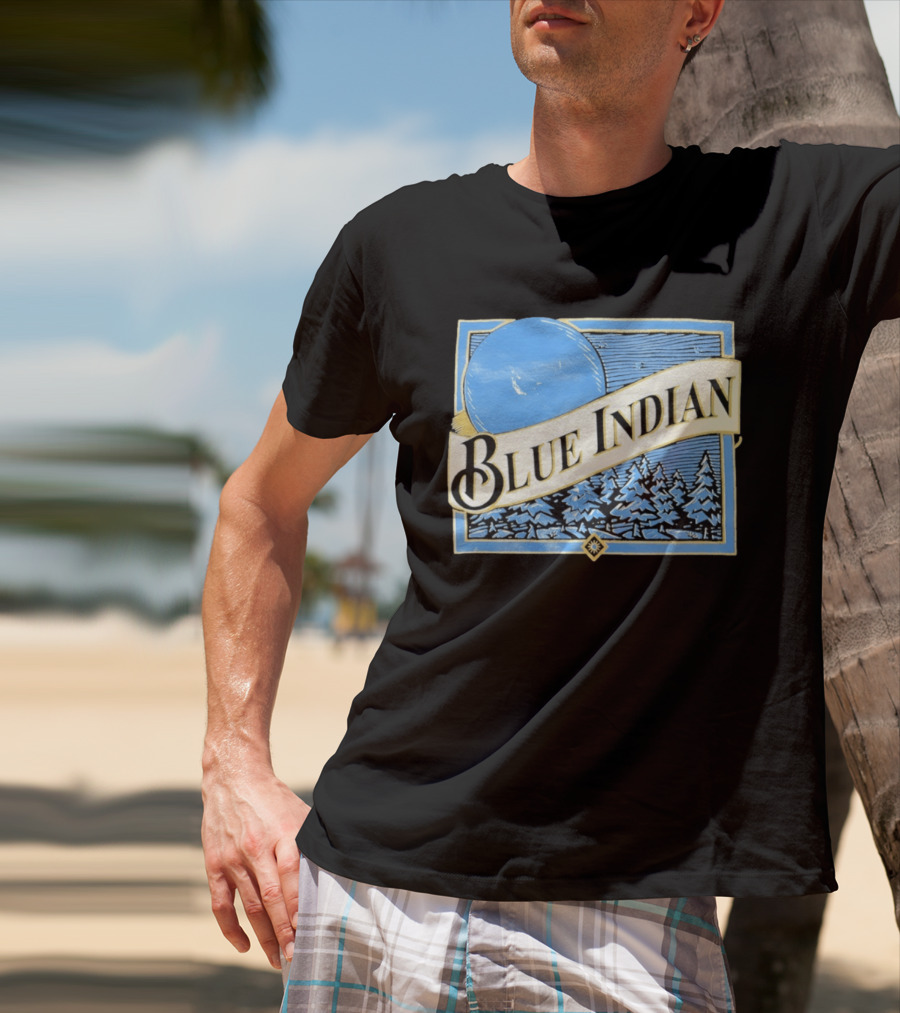 Blue Indian Moon Forest Nature Pine Trees Winter Scene T-Shirt
