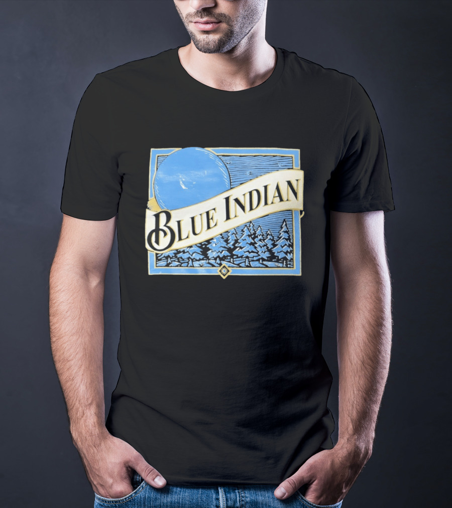 Blue Indian Moon Forest Nature Pine Trees Winter Scene T-Shirt