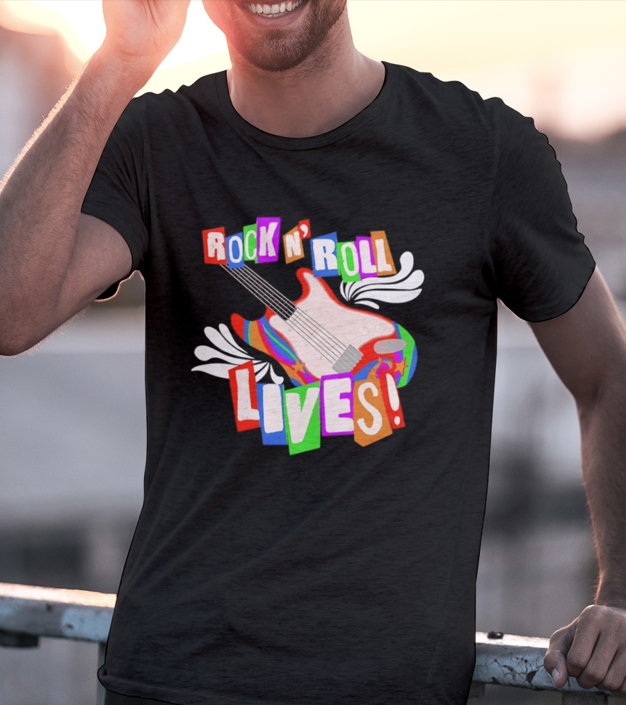 Rock N' Roll Lives Colorful Electric Guitar T-Shirt