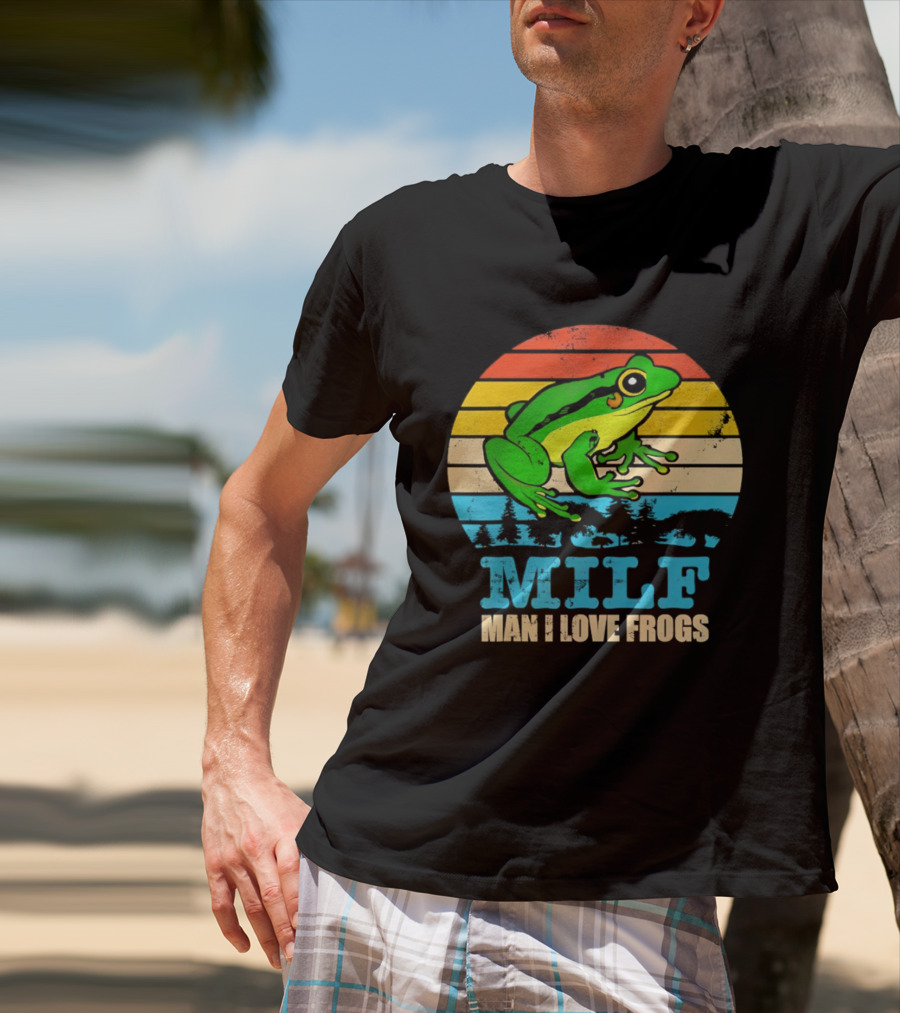 Frog MILF Man I Love Frogs Retro Sunset T-Shirt
