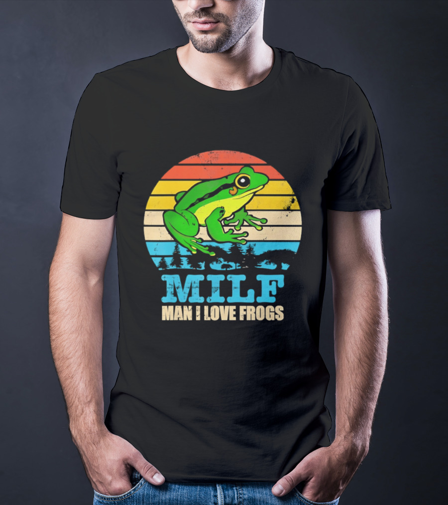 Frog MILF Man I Love Frogs Retro Sunset T-Shirt