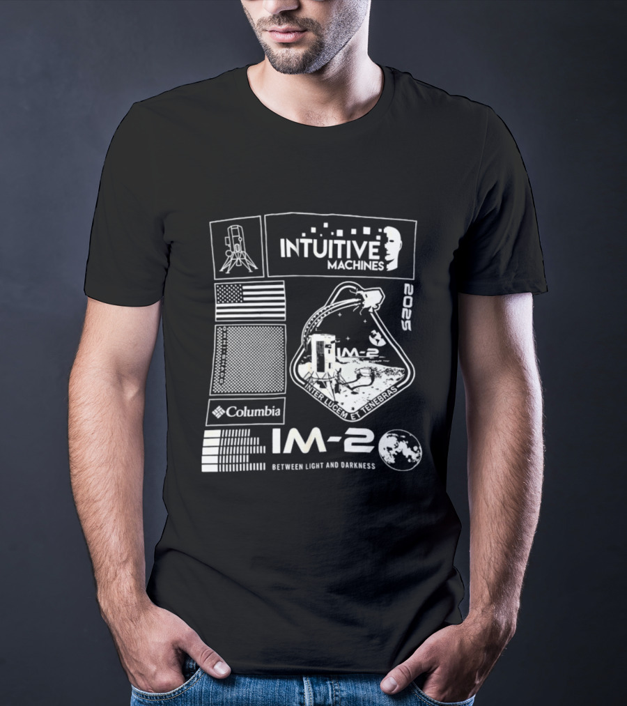 Intuitive Machines IM 2 Columbia 2025 Between Light And Darkness Moon Mission Lunar Module USA Flag T-Shirt