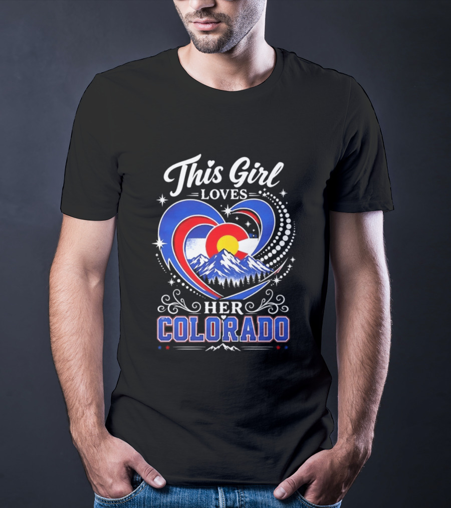 This Girl Loves Her Colorado With Heart And Mountain Scene T-Shirt