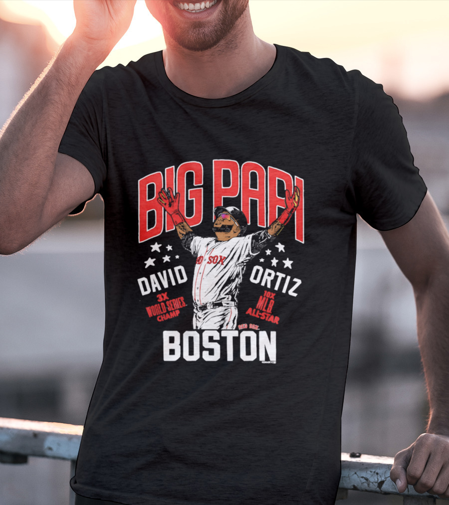 BIG PAPI David Ortiz 3X World Series Champ 10X All Star Boston Red Sox T-Shirt