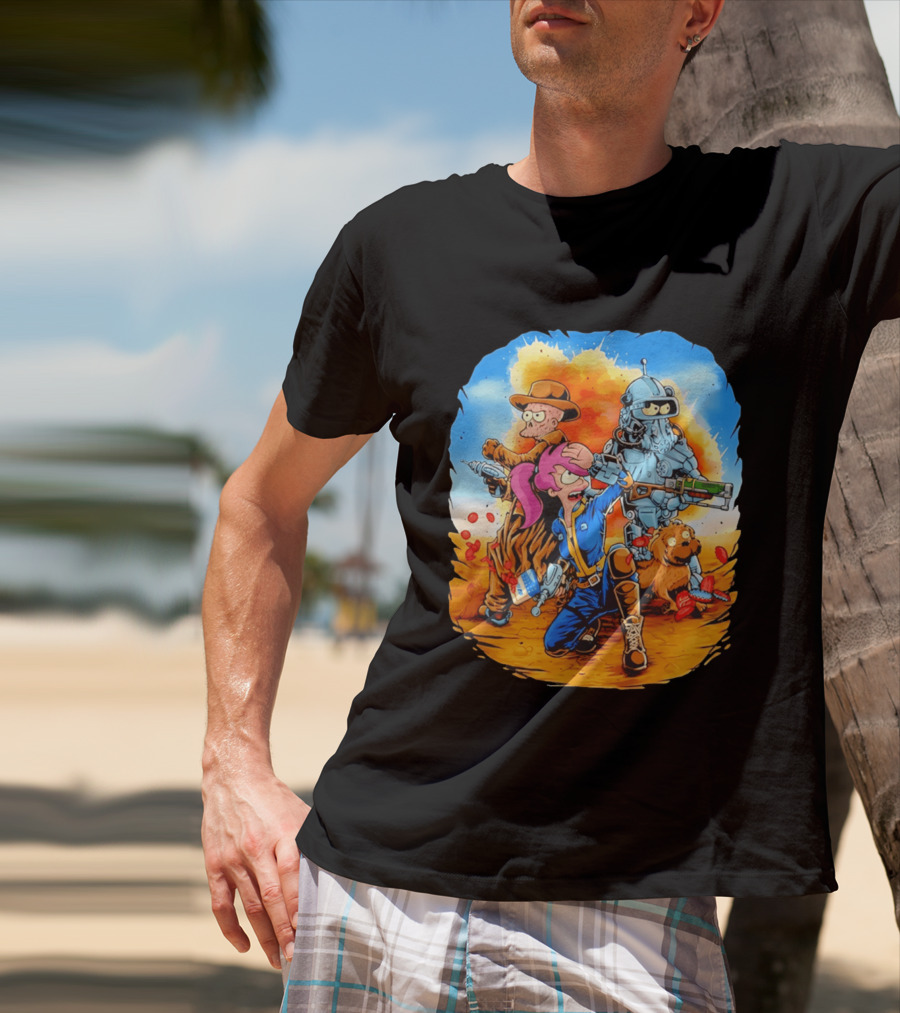 Futurout Fallout Futurama Mashup Fan Art Bender Leela Professor Farnsworth T-Shirt