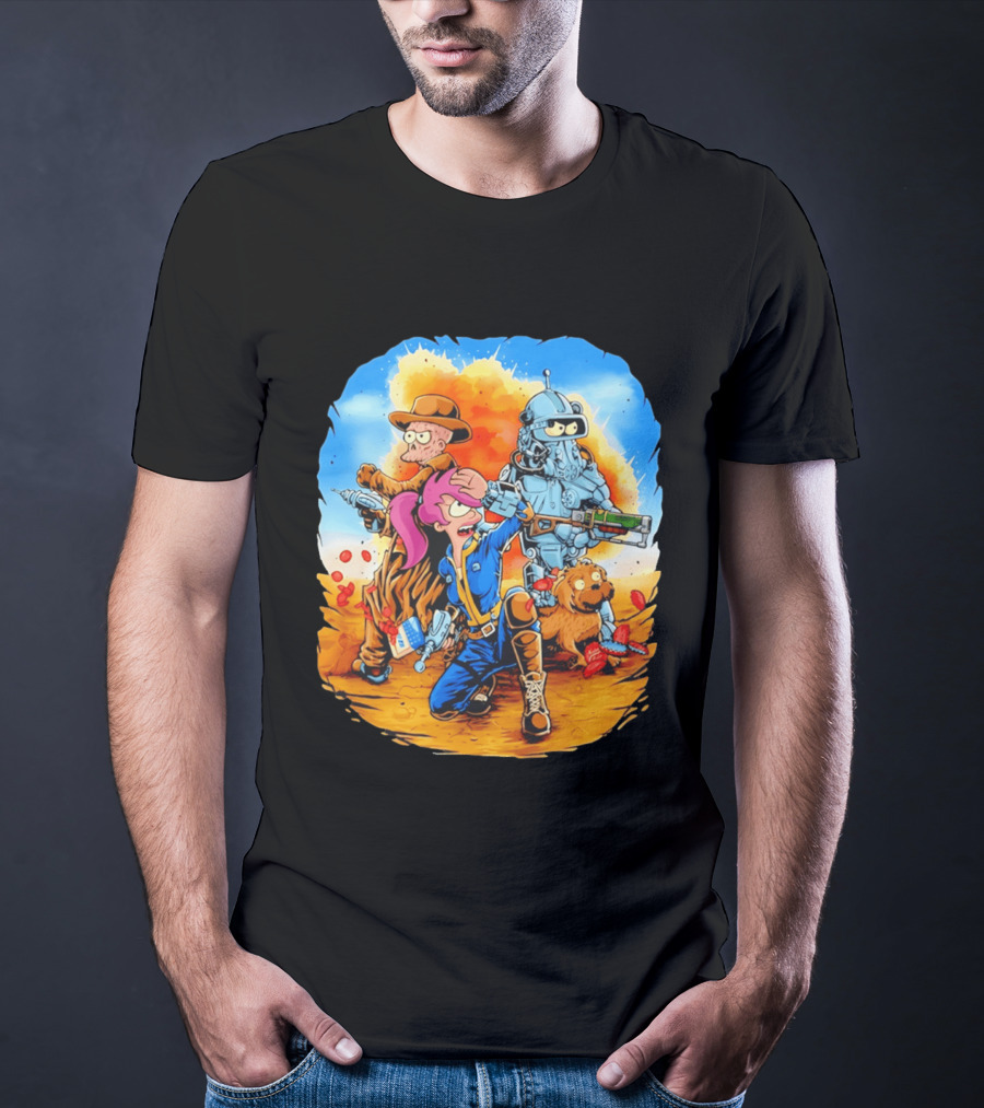 Futurout Fallout Futurama Mashup Fan Art Bender Leela Professor Farnsworth T-Shirt