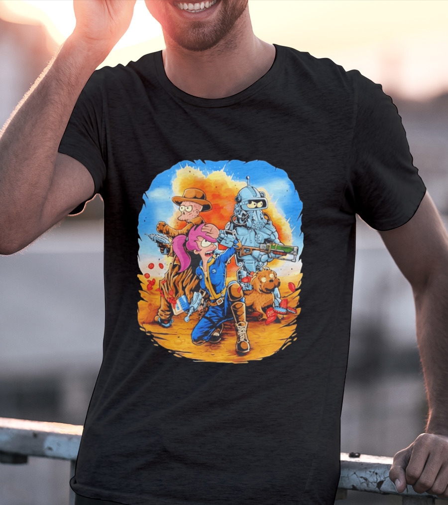 Futurout Fallout Futurama Mashup Fan Art Bender Leela Professor Farnsworth T-Shirt
