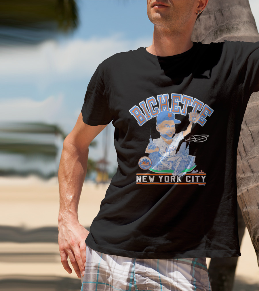 New York Mets Bichette Caricature New York City Tri Blend T-Shirt