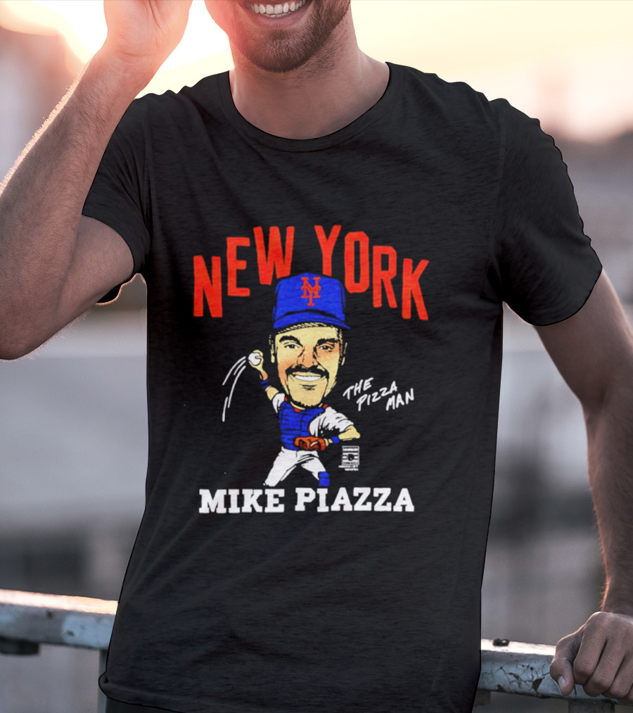 New York Mets Mike Piazza The Pizza Man Caricature T-Shirt