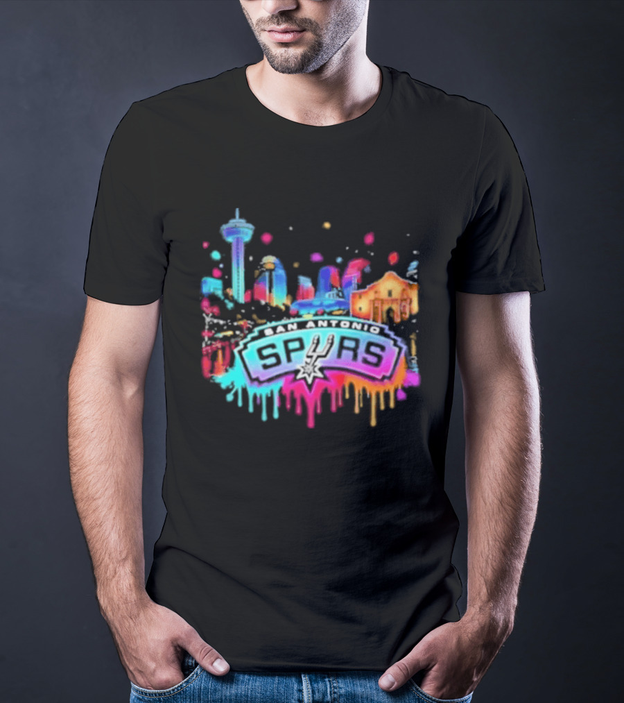 San Antonio Spurs Neon Skyline Colorful Cityscape T-Shirt