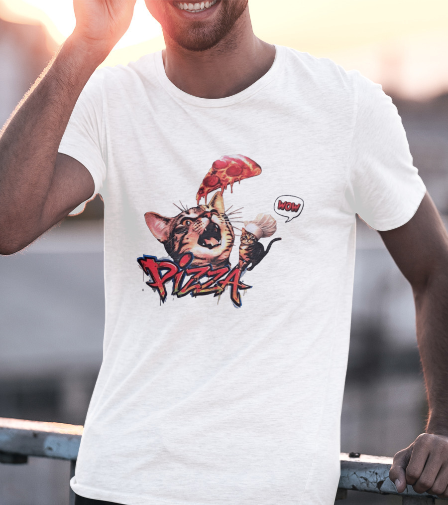 Pizza Cat Wow Chef Graffiti Culinary Delight T-Shirt