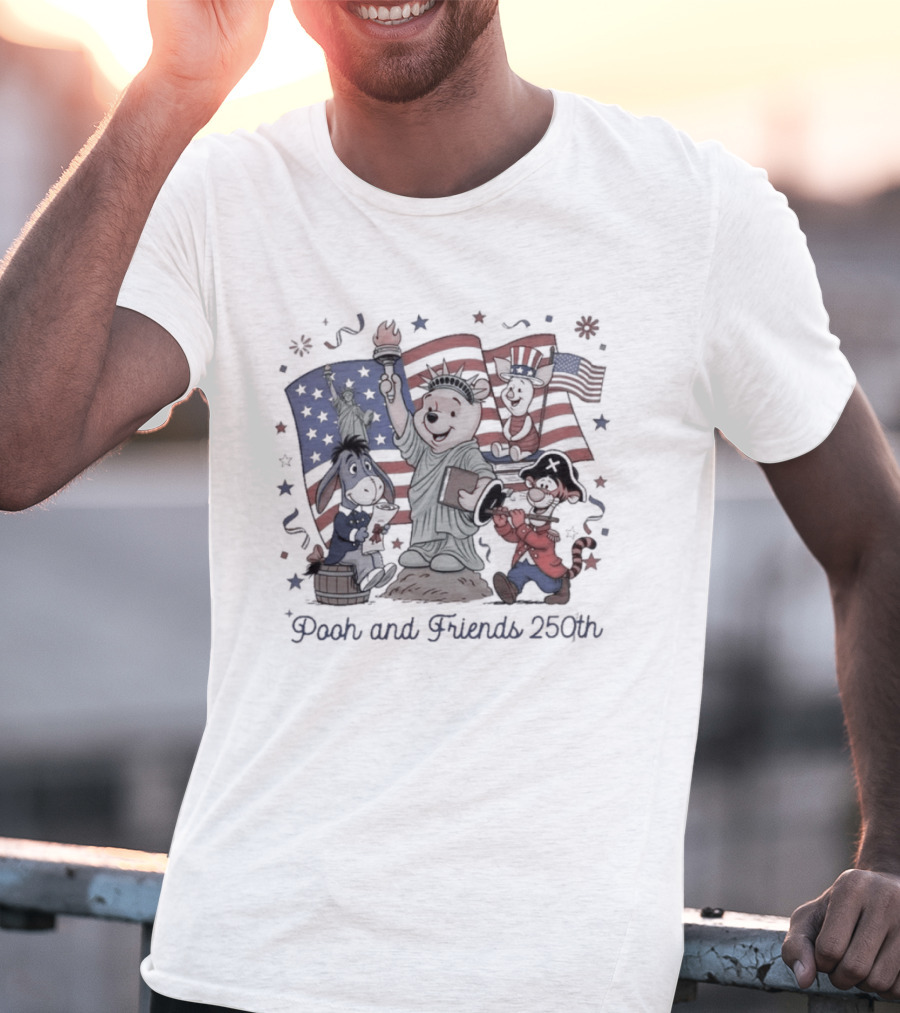 Pooh And Friends 250th Freedom USA American Flags Celebration T-Shirt