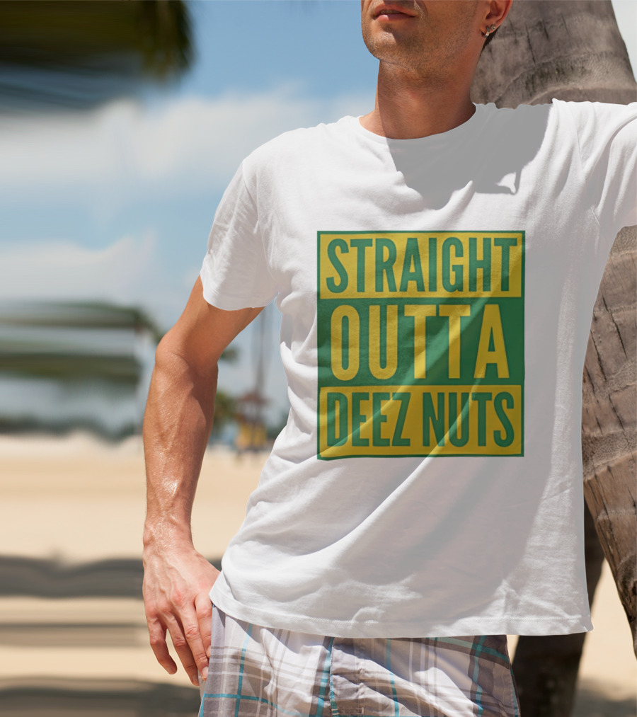 Straight Outta Deez Nuts Bold Yellow Green Block Letters T-Shirt