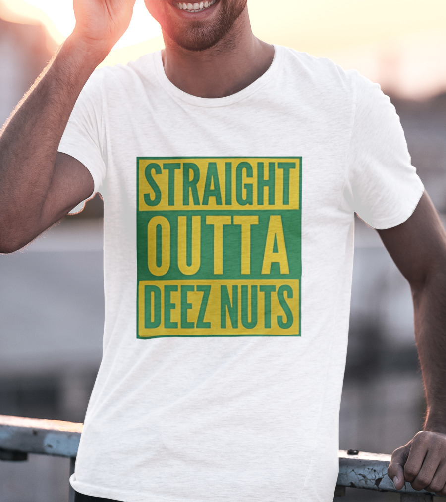 Straight Outta Deez Nuts Bold Yellow Green Block Letters T-Shirt