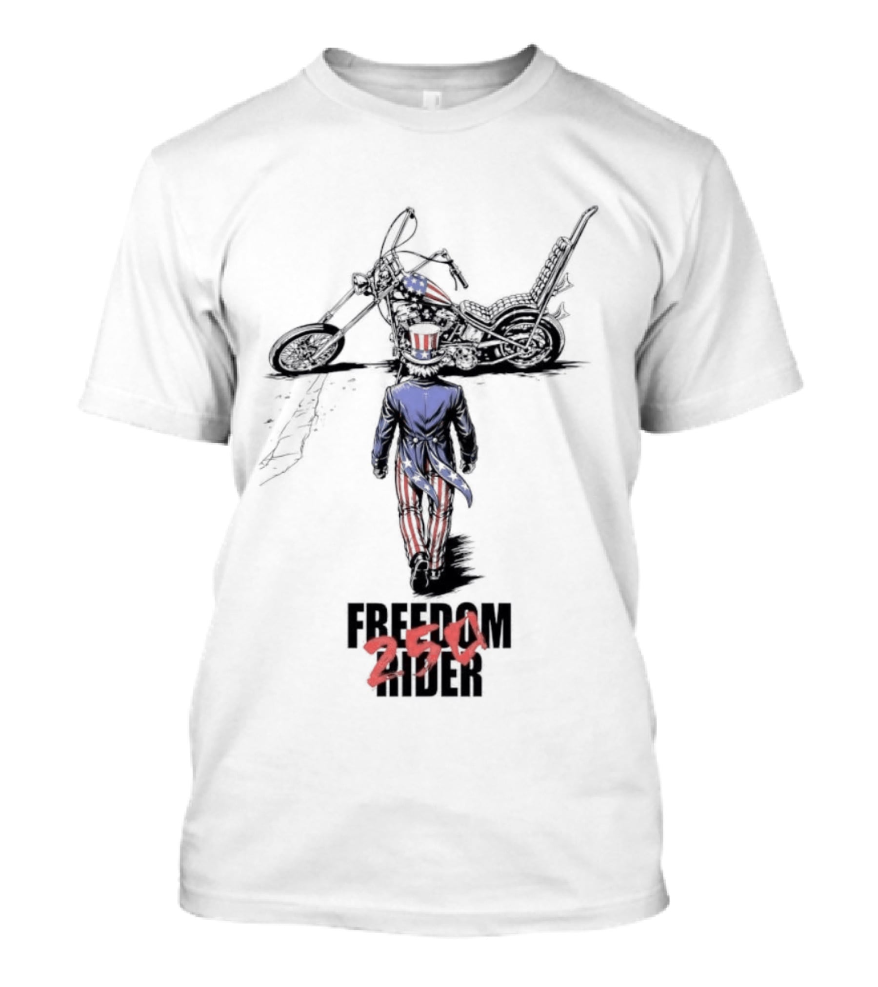 Uncle Sam Freedom Rider 250 Motorcycle Patriotic American Stars And Stripes T-Shirt